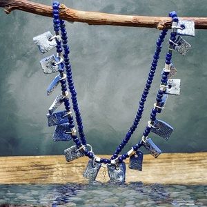 Handmade lapis lazuli & silver fringe necklace